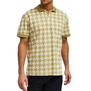 Reason Brand Olive Houndstooth Men's Polo Shirt Size Medium NWT BY-3275